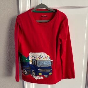 Mini Boden Red Long Sleeve Shirt with Christmas Truck Design